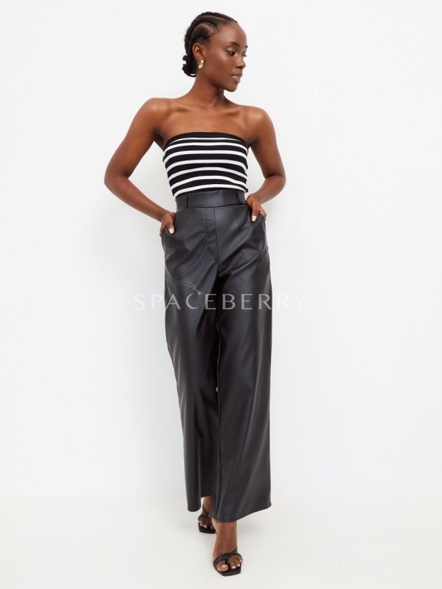 Женские кожаные брюки, штаны широкие